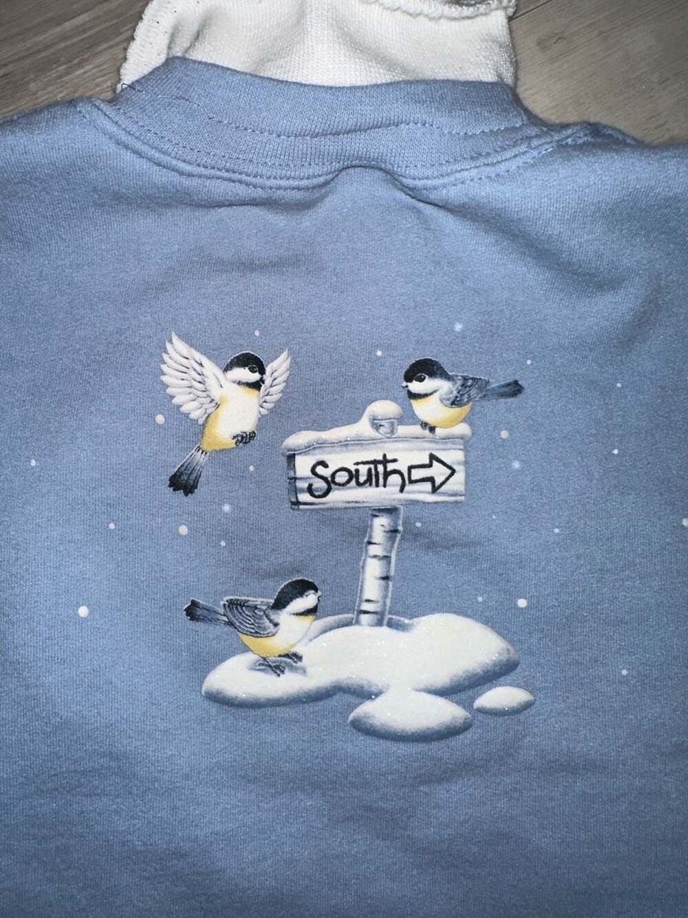Morning Sun Winter Birds Crewneck Sweatshirt Blue - Picture 7 of 7